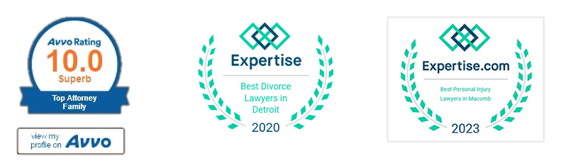 Goldman & Associates Law Firm as one of the Best Divorce Lawyers in Detroit 2018 and Macomb 2023, Top Attorney Family by Avvo Rating.